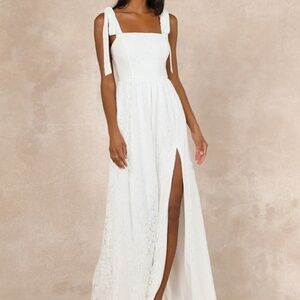 🤍Lulus Radiant Romance White Lace Tie-strap Maxi Dress - Size L